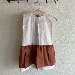 Kid Linen Minapi White and Rust Brown Sleeveless Top